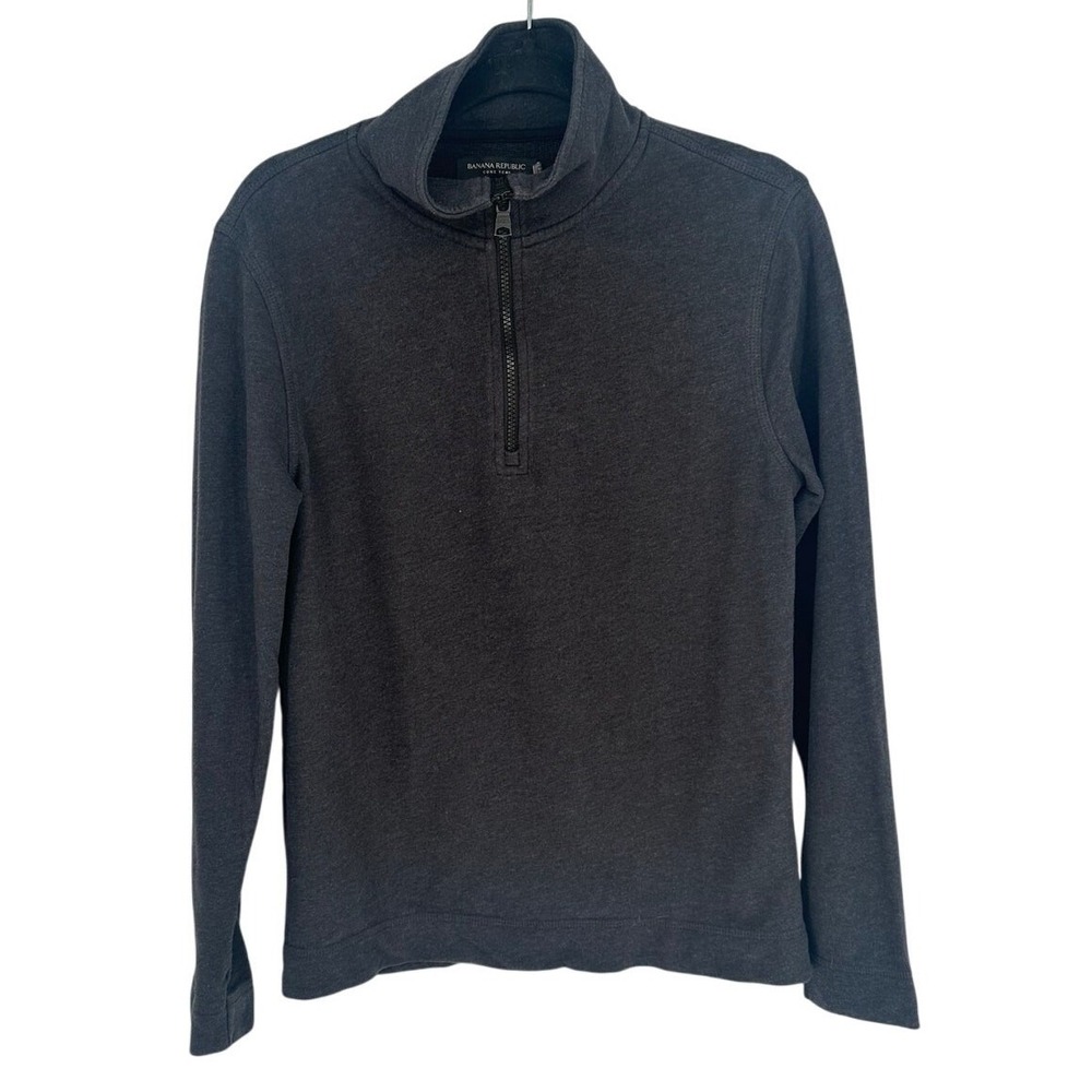 Banana Republic Core Temp Quarter Zip Sweater Men M Dark Gray Mock Neck Pullover